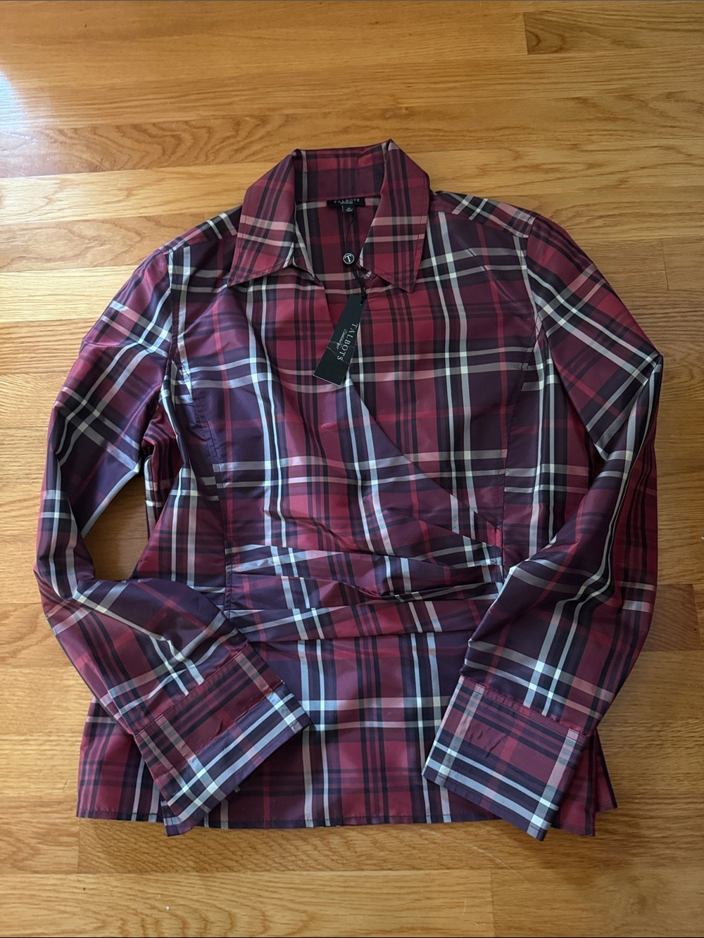 NWT - Talbots Red Plaid Blouse - 100% Silk